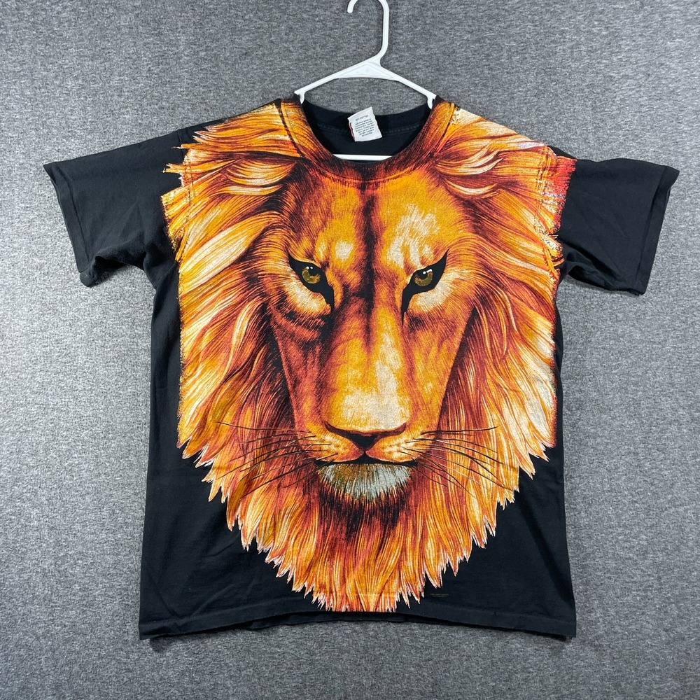 Vintage 90s Made At The Beach Big Lion Face Large Single Stitched T Shirt AOP